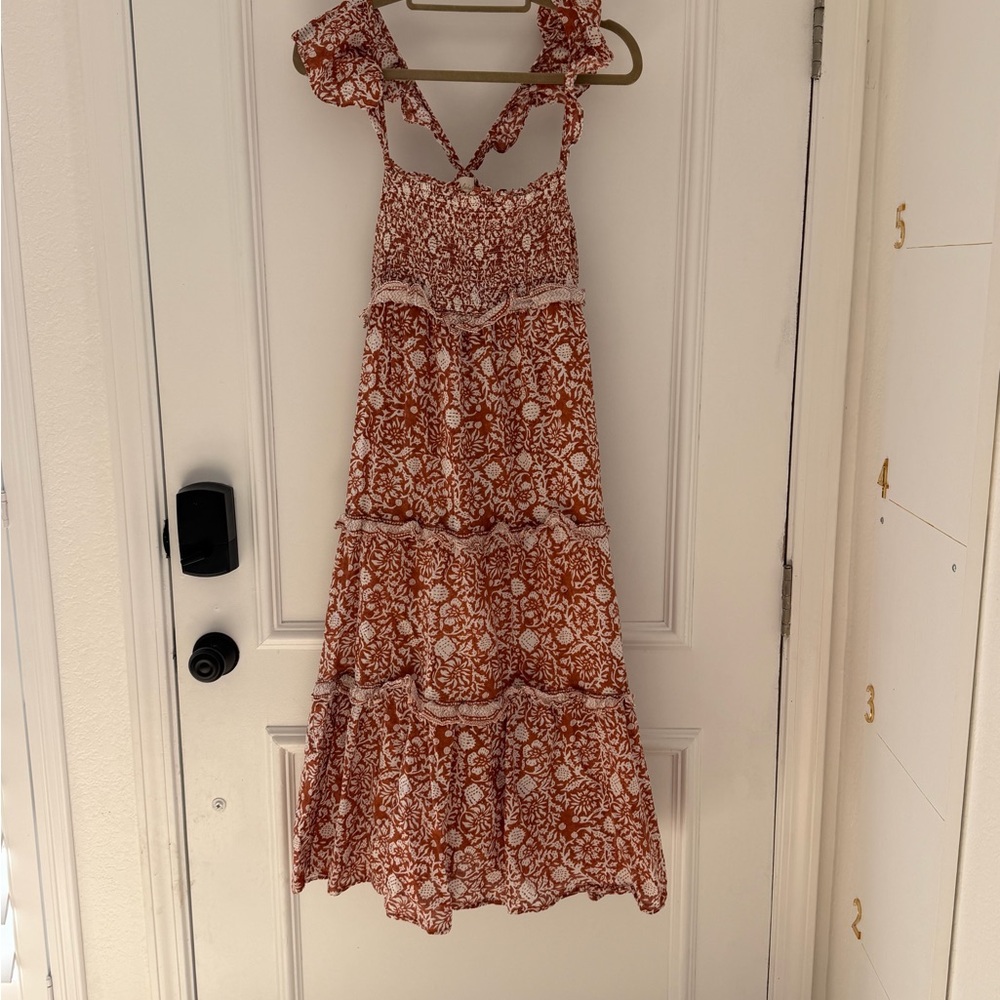 Cleobella Frida Smocked Boho Midi Dress Organic Cotton Pockets Size L - Picture 4 of 10
